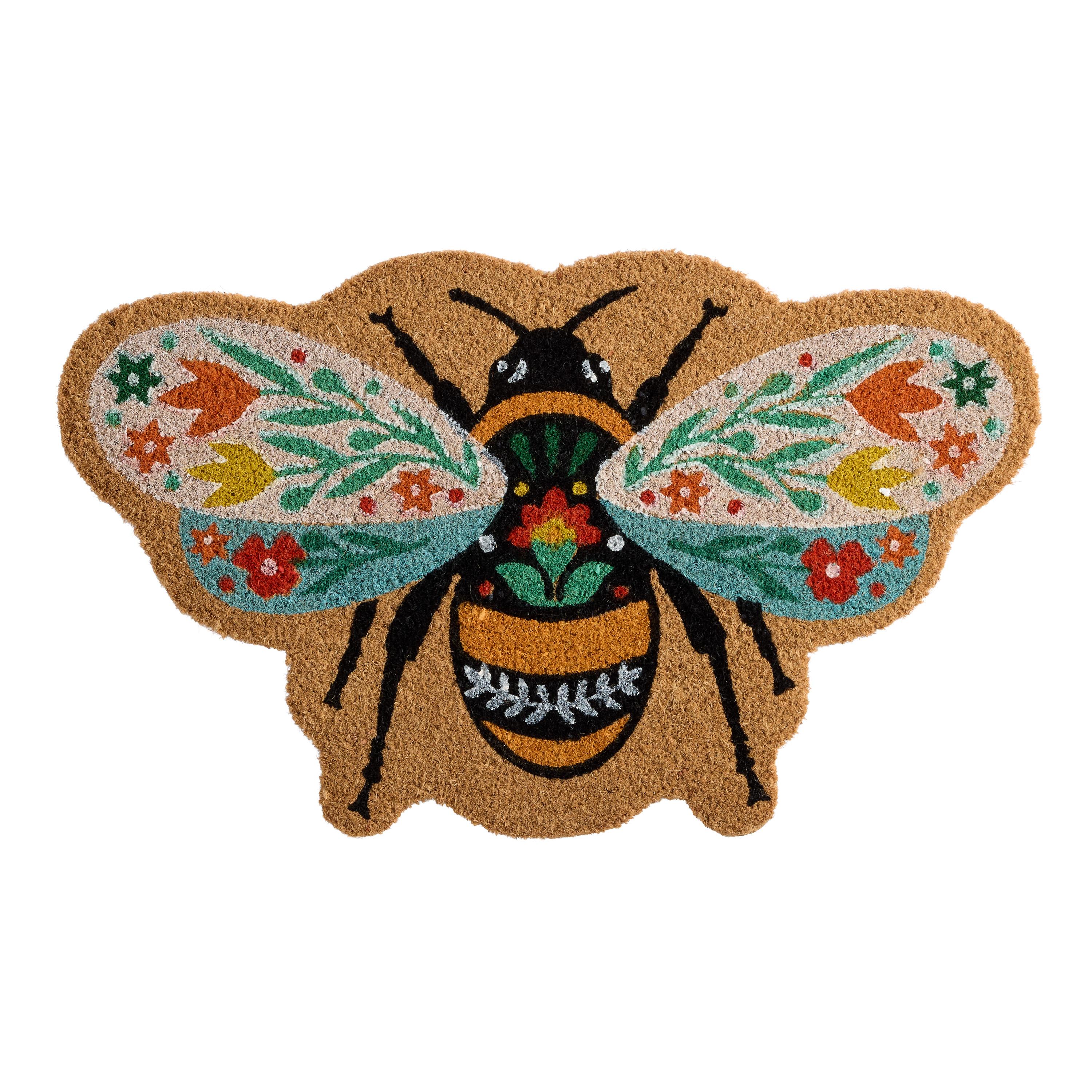 Multicolor Floral Bee Hand Tufted Coir Doormat - World Market