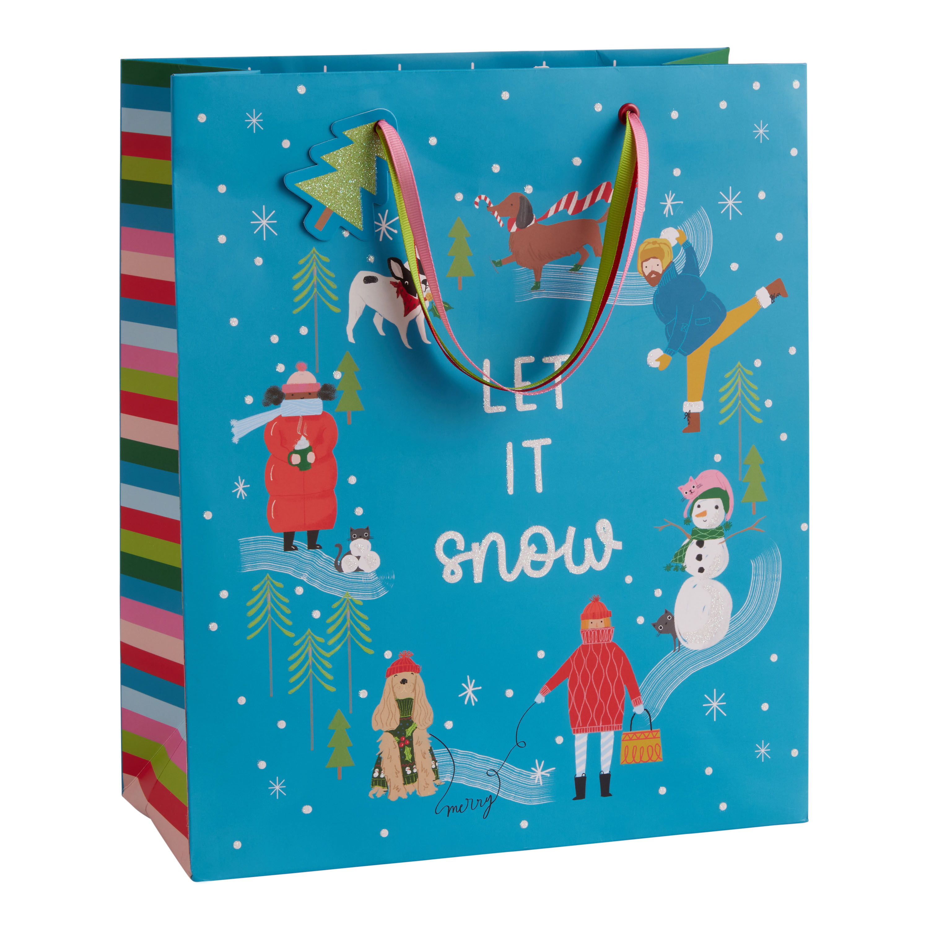 Large Blue Let It Snow Holiday Gift Bag - World Market