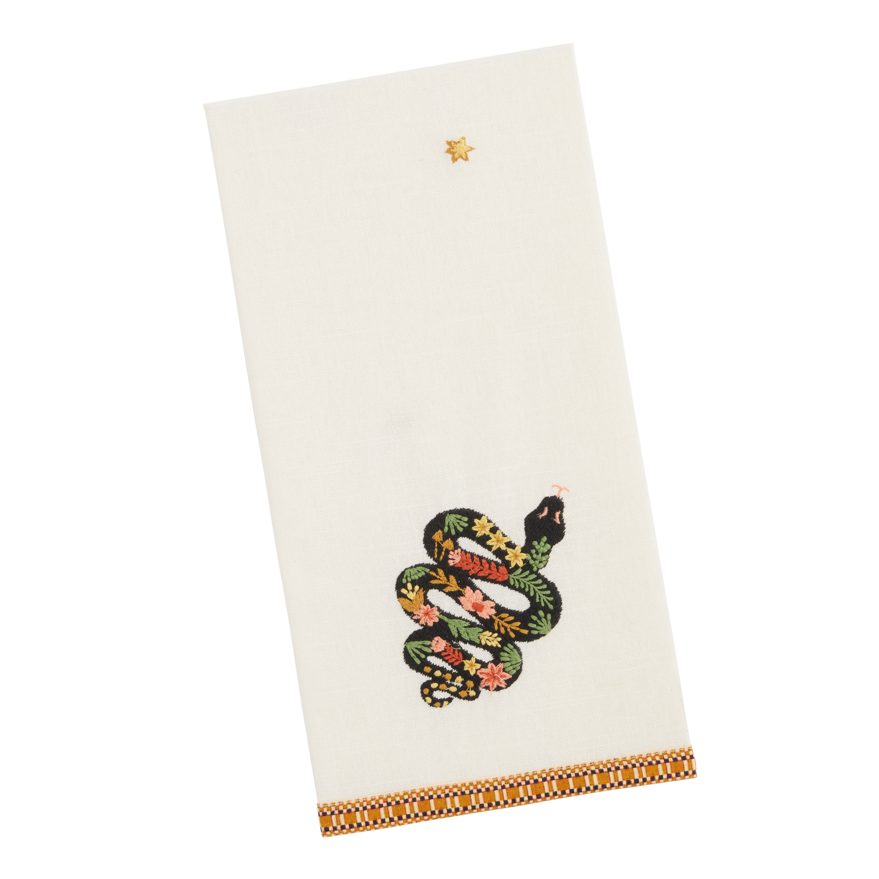 Ivory And Black Embroidered Snake Kitchen Towel World Market   121142 XXX V1 