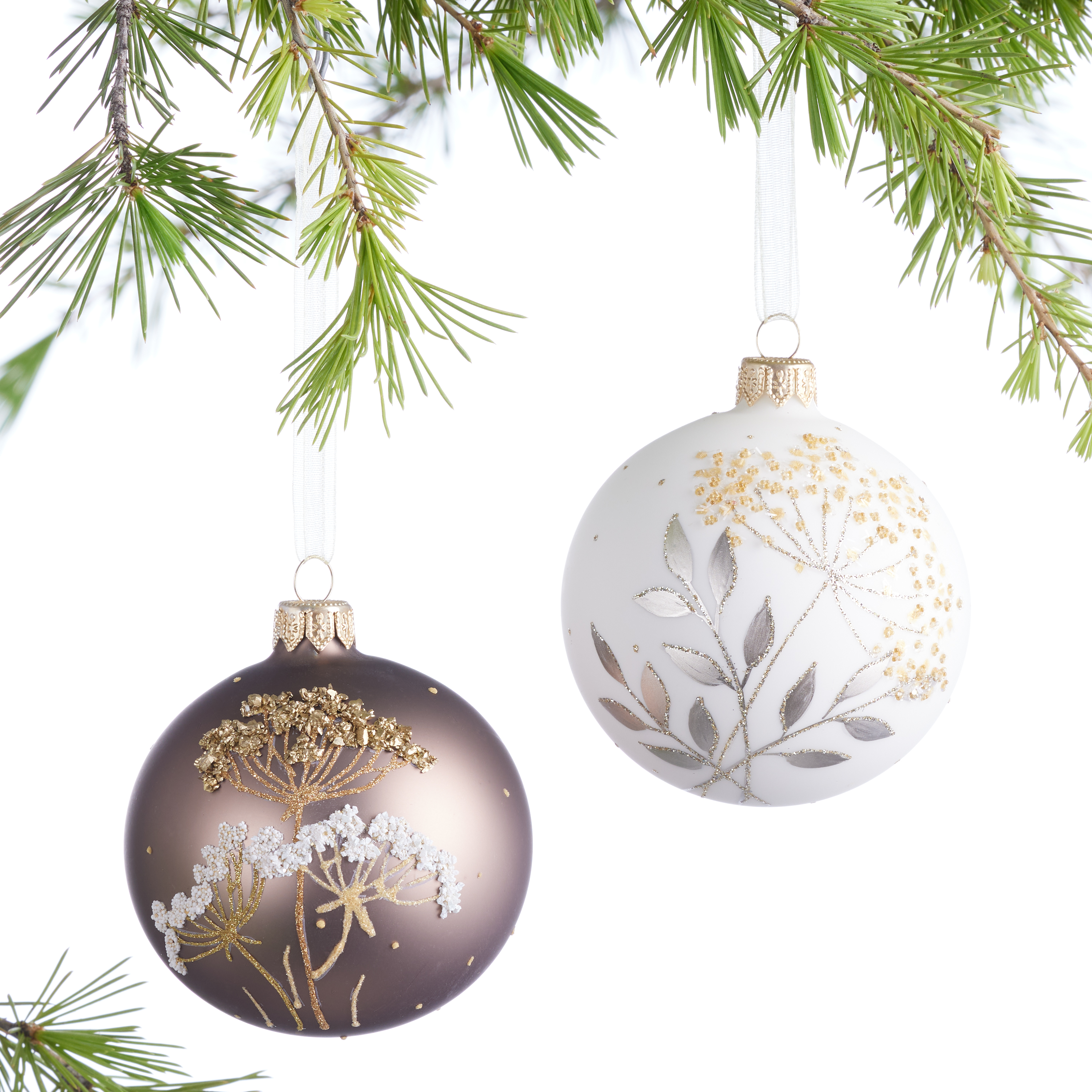 4” Champagne Clear Swirl Iced Ball Ornament - Decorator's Warehouse