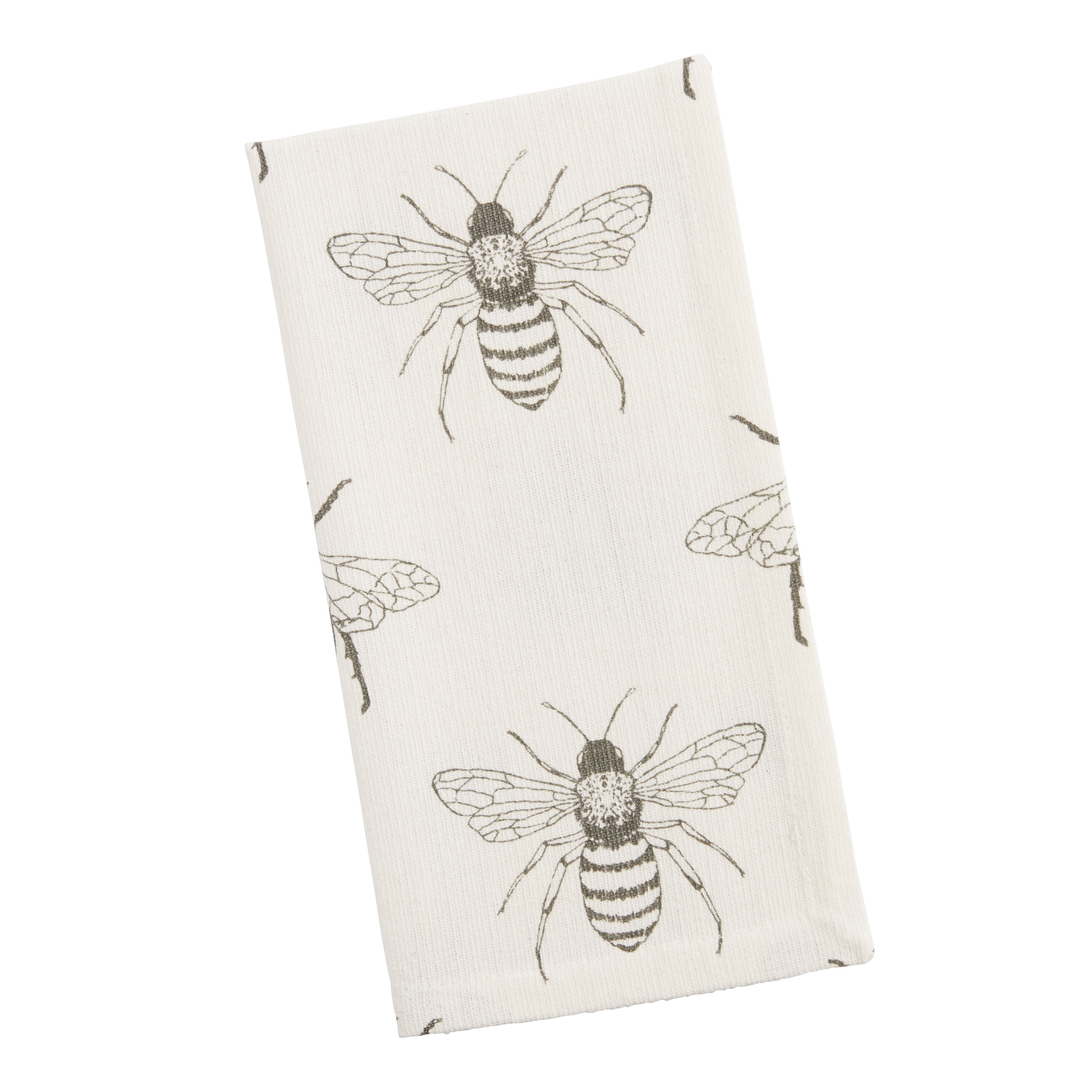 White And Charcoal Allover Bee Print Napkin Set of 4 - World Market