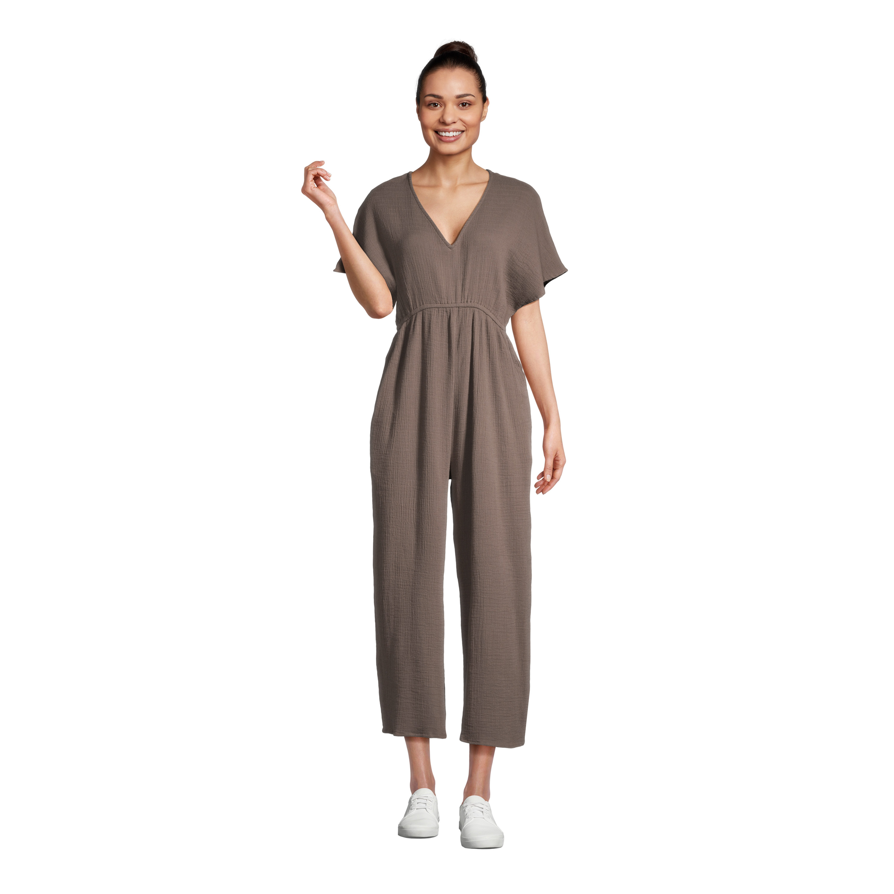 Misha Brown Gauze Jumpsuit With Pockets - World Market