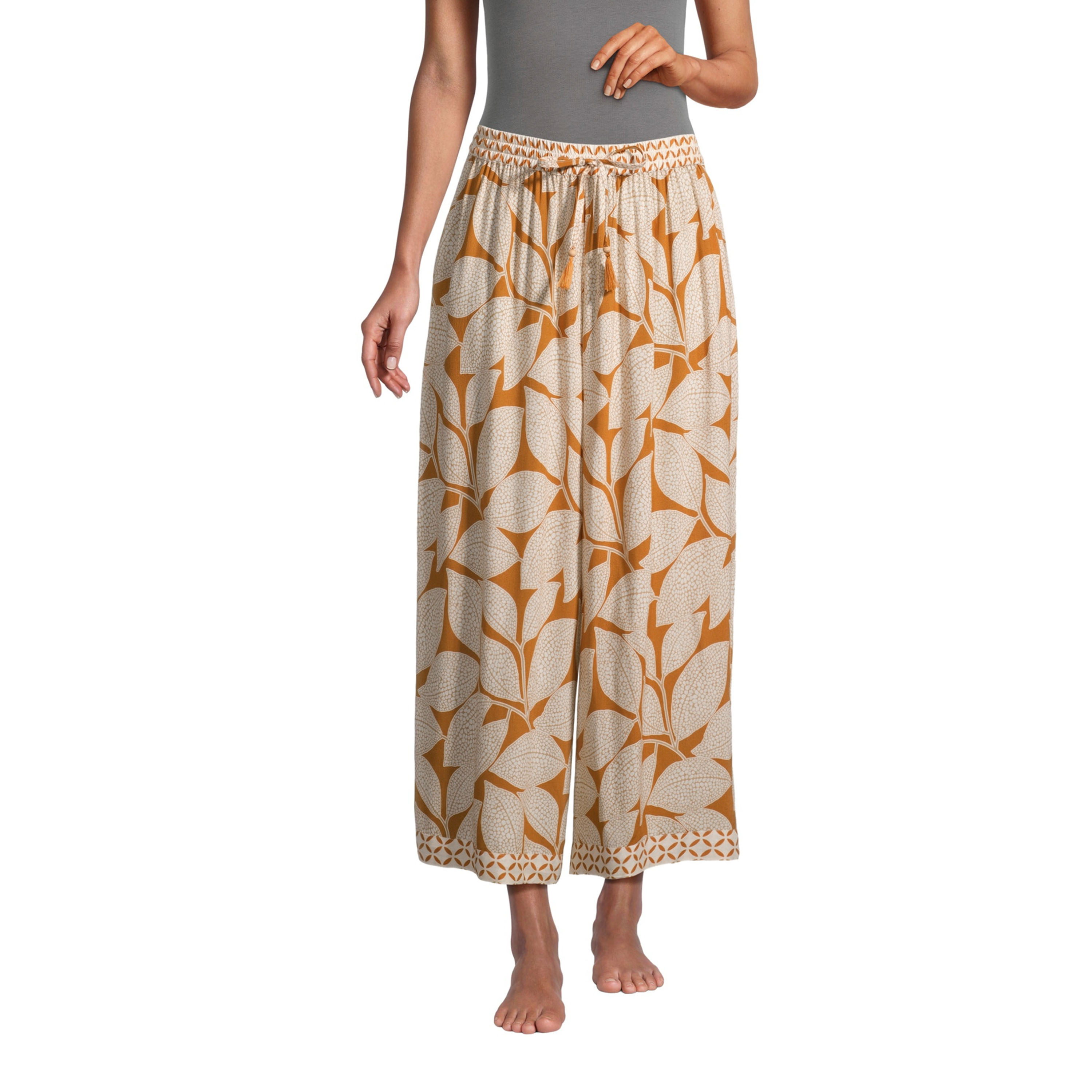 Arima Mustard and Ivory Leaf Wide Leg Pajama Pants - World Market