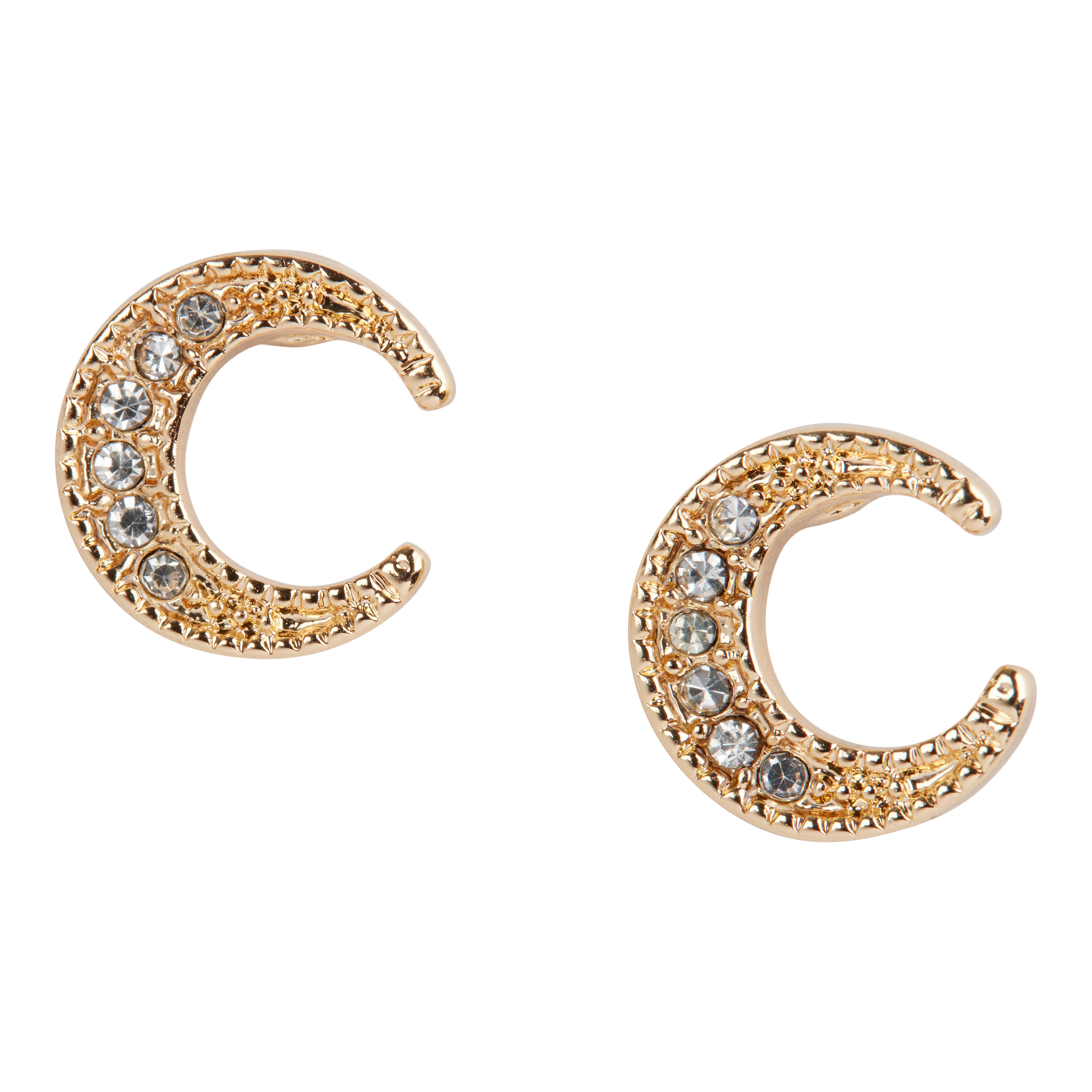 Gold and Diamond Moon Stud Earrings - World Market