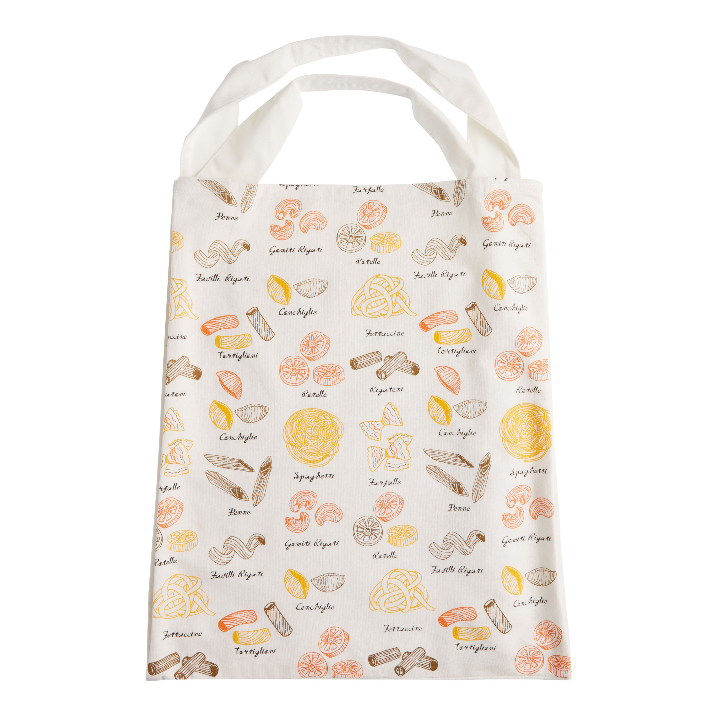 Yellow And White Illustrated Pasta Canvas Tote Bag - World Market