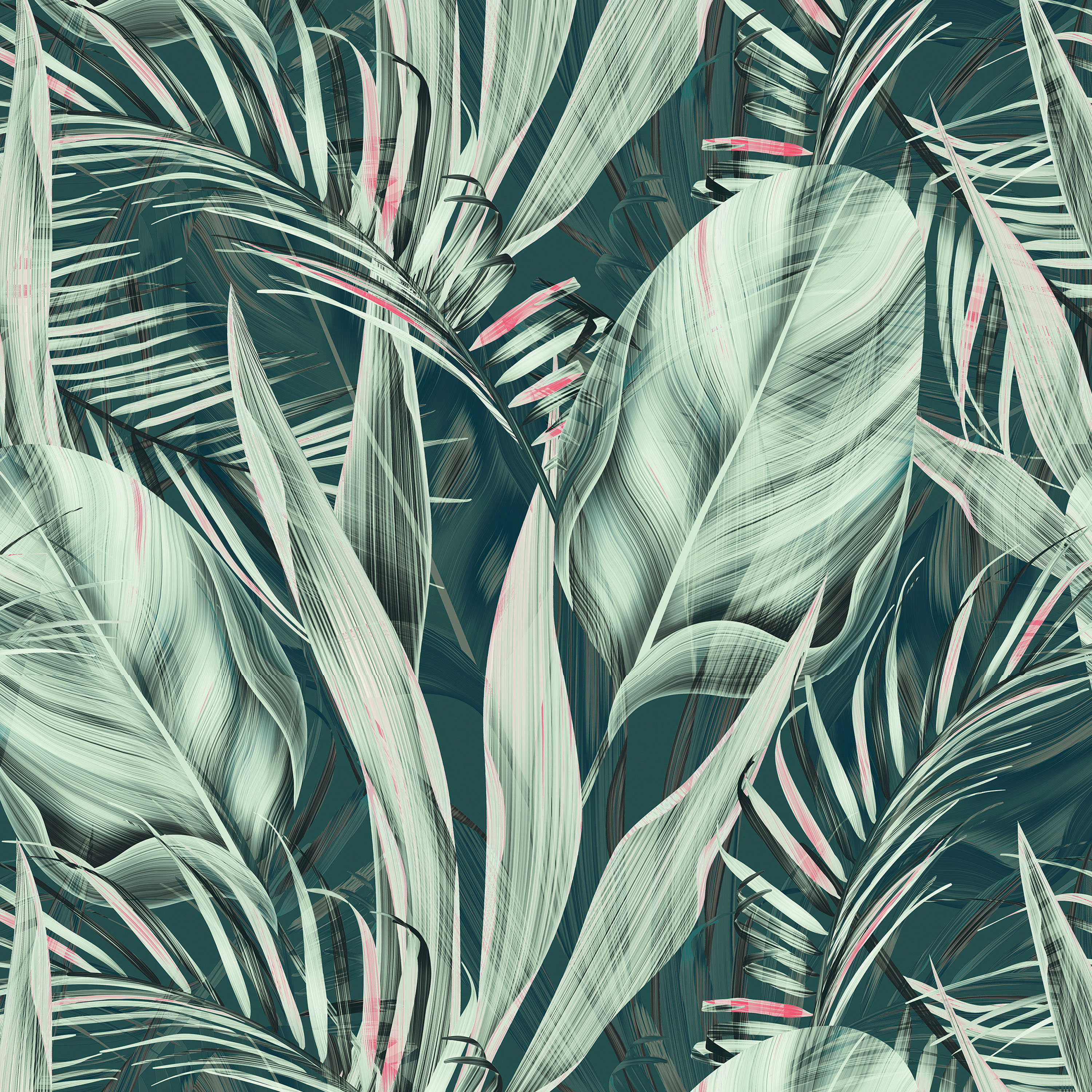 Modern pink green palm tree tropical floral Wrapping Paper by Pink Water