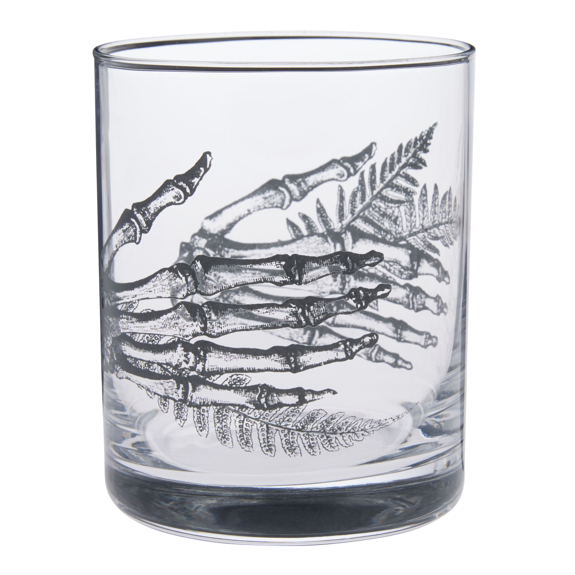 Charcoal Botanical Skeleton Hands Double Old Fashioned Glass - World Market