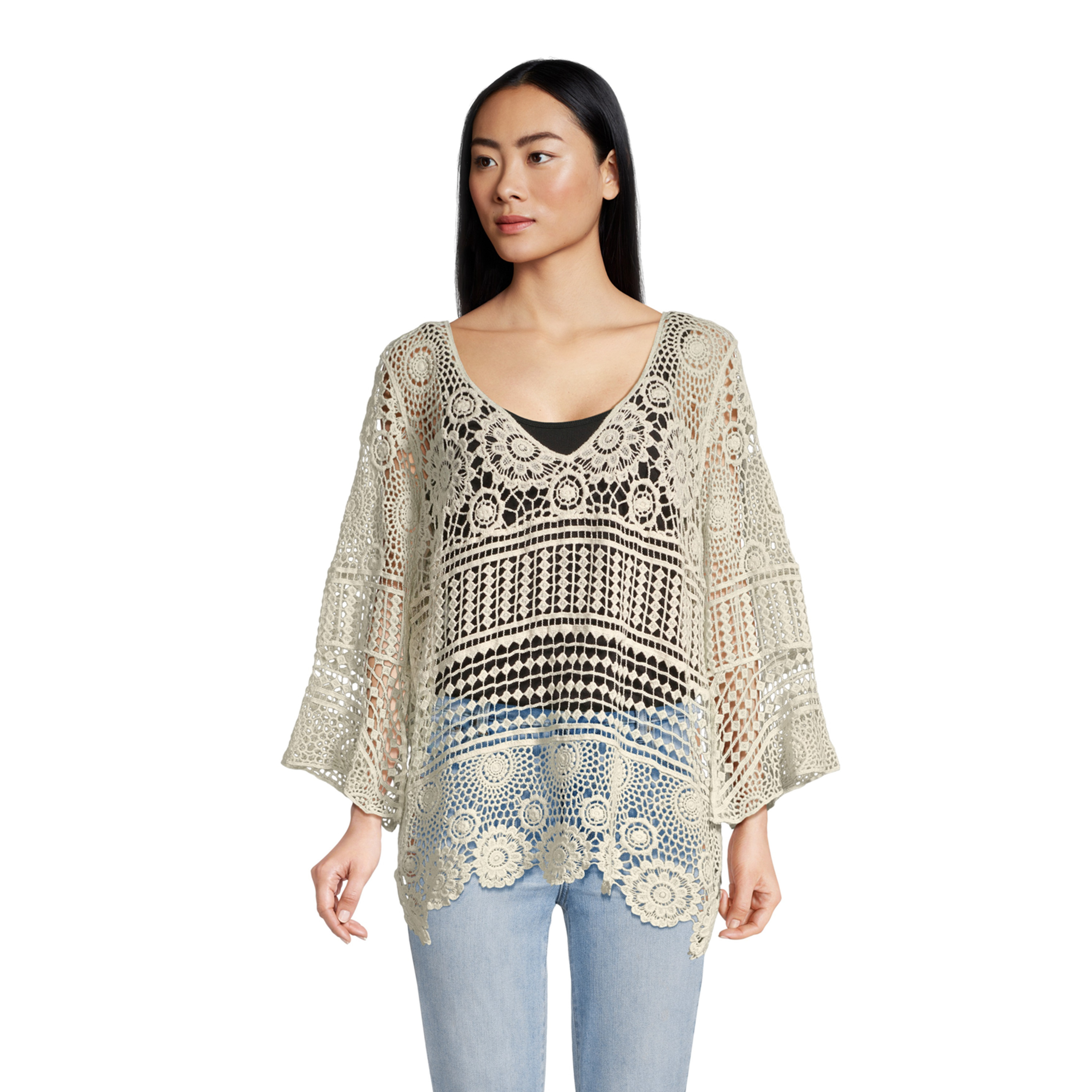 Madi Antique White Mixed Crochet Coverup - World Market